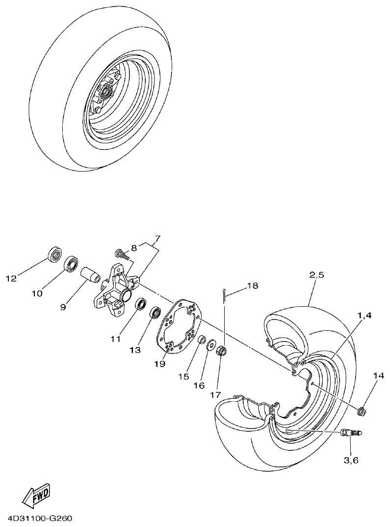 Yamaha 250RAP FRONT WHEEL parts diagram